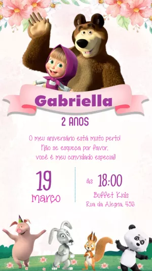 Convite Aniversário Masha e o Urso para Editar Online