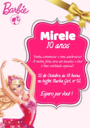 Convite de Aniversário Barbie Bailarina para Editar Online