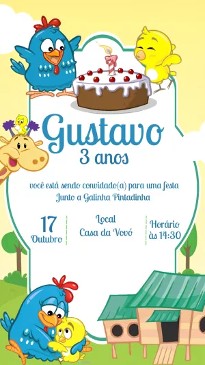 Convite de Aniversário Galinha Pintadinha para Editar Online
