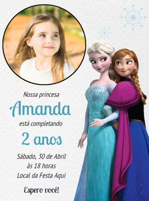 Convite de Aniversário Frozen com Foto para Editar Online
