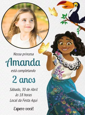 Convite Aniversário Encanto com Foto para Editar Online