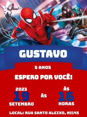 Convite de Aniversário Homem-Aranha Aranhaverso para Editar