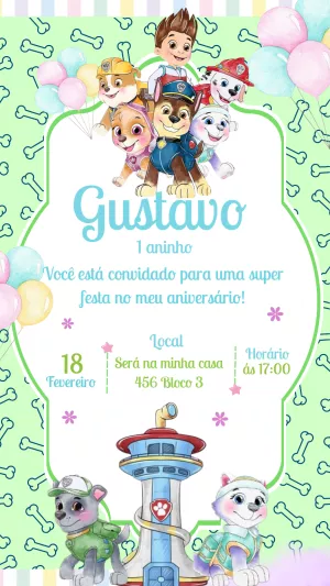 Convite de Aniversário Patrulha Canina para Editar Online