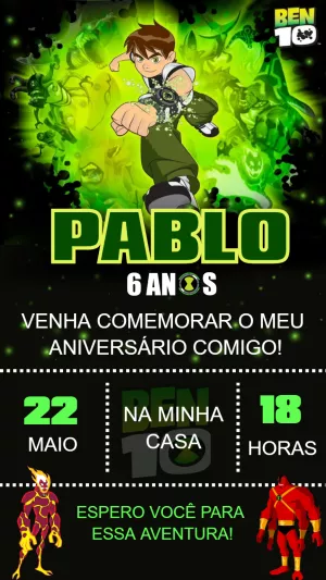 Convite de Aniversário Ben 10 para Editar Online