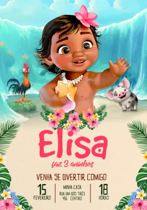 Convite de Aniversário Moana Baby para Editar Online