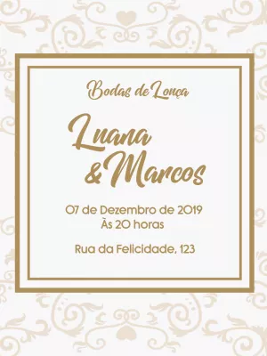 Convite Bodas de Louça Elegante para Editar Online