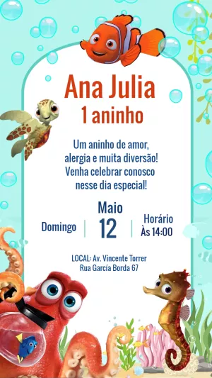 Convite de Aniversário Procurando o Nemo para Editar Online