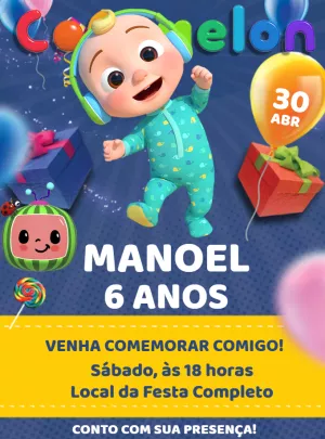 Convite de Aniversário Cocomelon com JJ para Editar Online