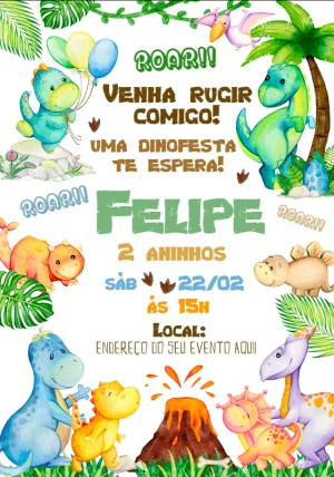 Convite de Aniversário Dino Baby para Editar Online