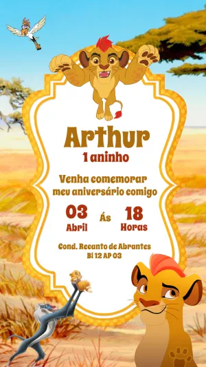 Convite Aniversário Rei Leão: A Guarda do Leão para Editar