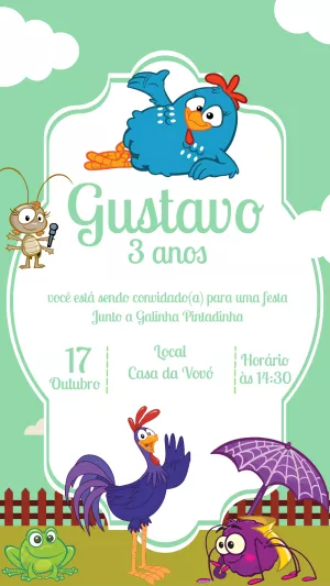 Convite Aniversário Galinha Pintadinha para Editar Online