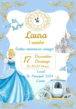 Convite de Aniversário Cinderela para Editar Online