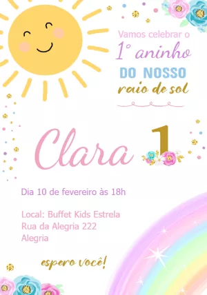 Convite Aniversário Raio de Sol para Editar e Imprimir Online