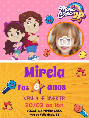 Convite de Aniversário Maria Clara e JP com Foto para Editar