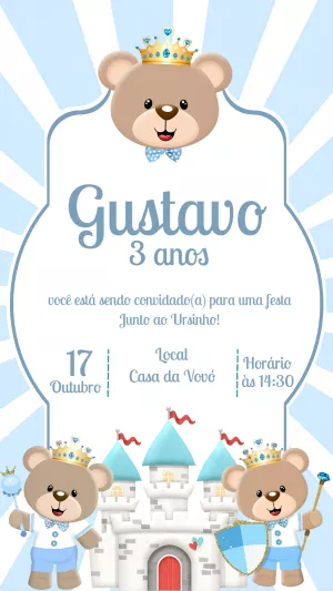 Convite de Aniversário Ursinho Príncipe para Editar Online