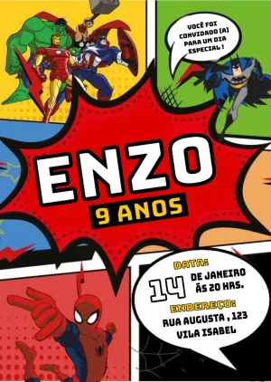 Convite de Aniversário Super Heróis para Editar Online