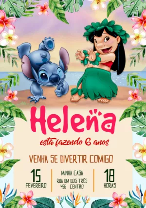 Convite Aniversário Lilo e Stitch para Editar Online