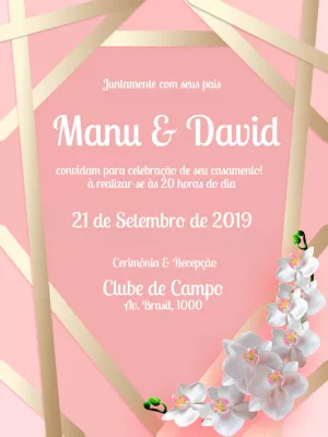 Convite de Casamento Geométrico Rosa e Dourado para Editar