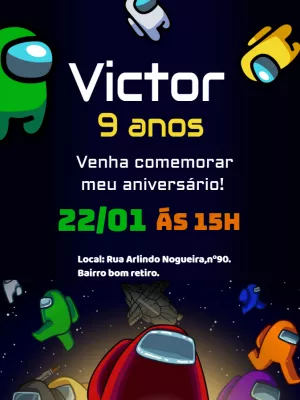 Convite de Aniversário Among Us com Personagens para Editar Online