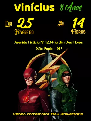 Convite Aniversário Flash e Arqueiro Verde para Editar Online