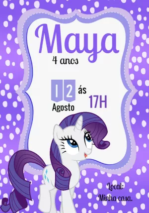 Convite Aniversário My Little Pony Rarity Editável Online