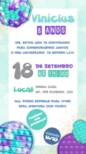 Convite Aniversário Fidget Toys Pop It para Editar Online