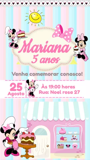 Convite Aniversário Minnie Confeiteira para Editar Online