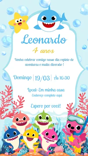 Convite de Aniversário Baby Shark para Editar Online