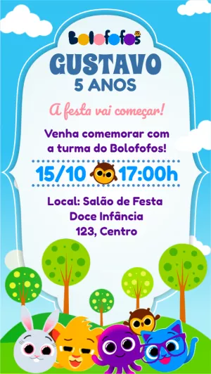 Convite de Aniversário Bolofofos para Editar Online