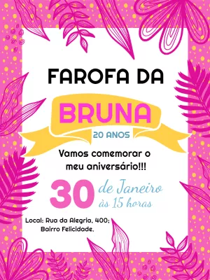 Convite de Aniversário Farofa Tropical para Editar Online