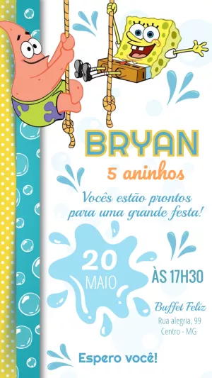 Convite Aniversário Bob Esponja e Patrick para Editar Online