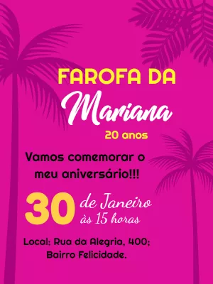 Convite Aniversário Farofa Tropical com Palmeiras para Editar