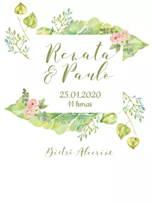 Convite de Casamento Aquarela com Folhagem para Editar