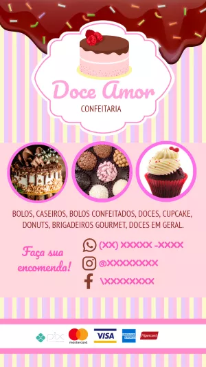 Cartão de Visita Confeitaria Doce Editável Online para Imprimir
