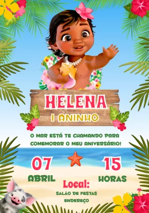 Convite de Aniversário Moana Baby para Editar Online