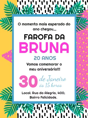 Convite de Aniversário Farofa Tropical para Editar Online
