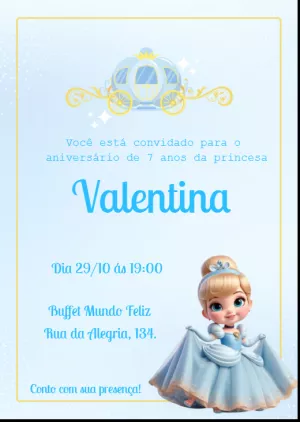Convite Aniversário Cinderela Baby para Editar Online e Imprimir