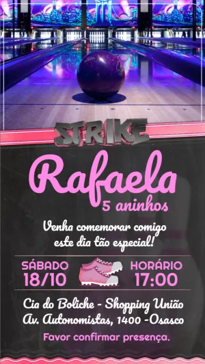 Convite Aniversário Boliche Menina Neon para Editar Online