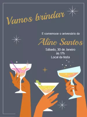 Convite de Aniversário com Drinks e Balada para Editar Online
