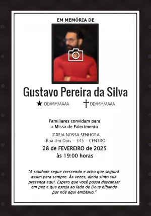 Convite de Missa de Falecimento com Foto para Editar Online