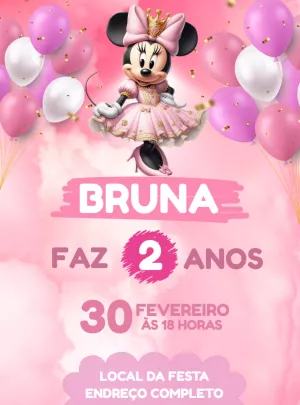 Convite de Aniversário Minnie Realeza para Editar Online