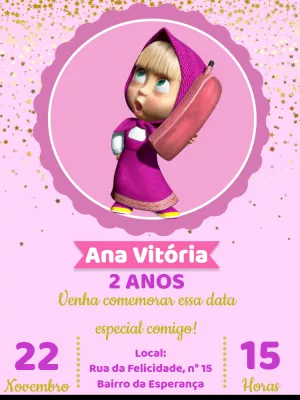 Convite Aniversário Masha e o Urso Editável Online