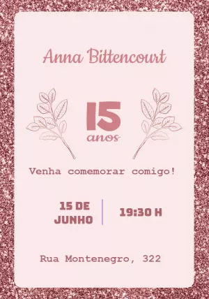 Convite 15 Anos Glitter Rose Gold para Editar Online