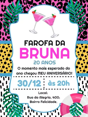 Convite Aniversário Farofa Tropical para Editar Online