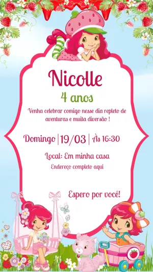Convite de Aniversário Moranguinho para Editar Online