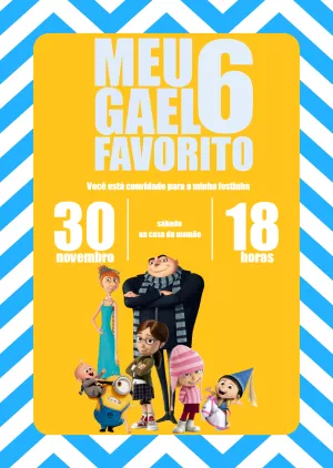 Convite Aniversário Meu Malvado Favorito para Editar Online