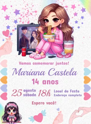 Convite de Aniversário Tema Dorameira Chibi para Editar
