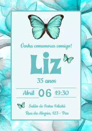 Convite de Aniversário Borboleta Aquarela para Editar Online
