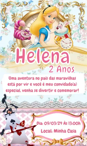 Convite Aniversário Alice no País das Maravilhas para Editar