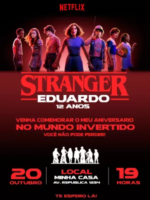 Convite Aniversário Stranger Things para Editar Online